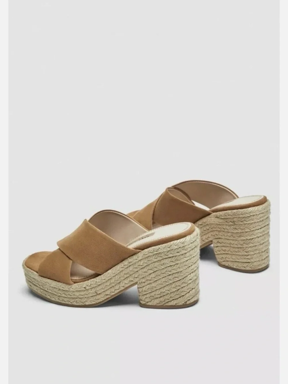 Zara Camel Suede Crossband Espadrille Wedge Slides